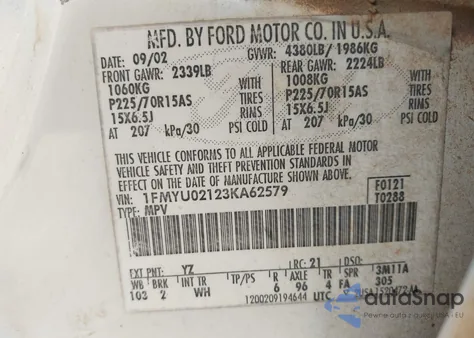 2003 Ford Escape Xls из США, поврежденный, VIN 1FMYU02123KA62579